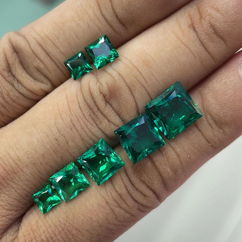 Starsgem Lab Grown Gemstone Step Cut Hydrothermal columbia Color Dark Green square Emerald