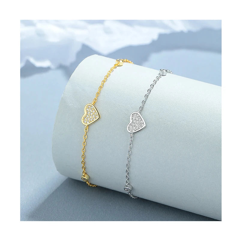 INS Fashion Wild 925 Sterling Silver Luxury Cubic Zircon Heart Charm Bracelets for Women