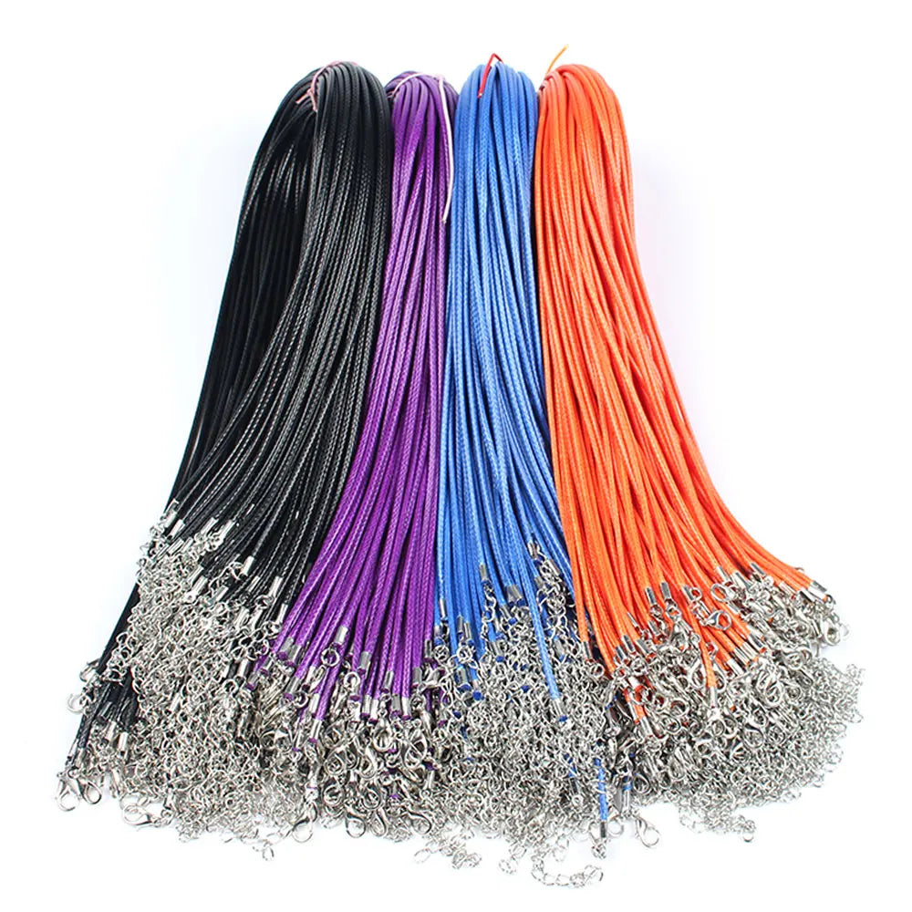 2mm/18 Inches Jewelry Cord Lobster Clasp Necklace Cord Waxed Leather Cord for Diy Jewelry Findings Accessories Leather Strips