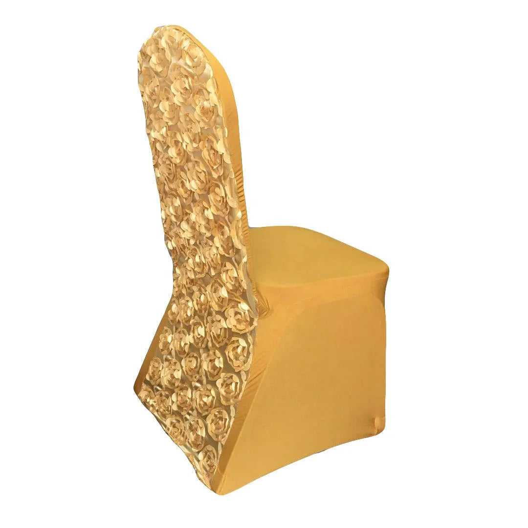 Unique Stretch Rosette Gold Chair Cover for Wedding Banquet Party