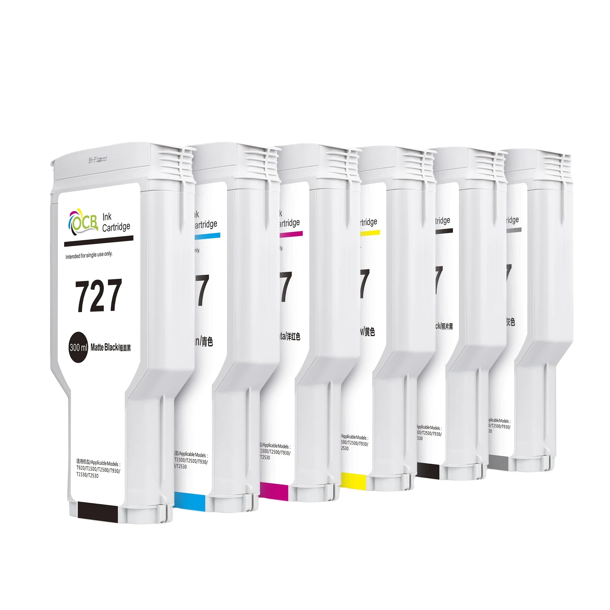OCBESTJET 300ml 727 Compatible Ink Cartridge With Dye Ink and Stable Chip for HP DesignJet T920 T1500 T2500 T930 T1530 Printer