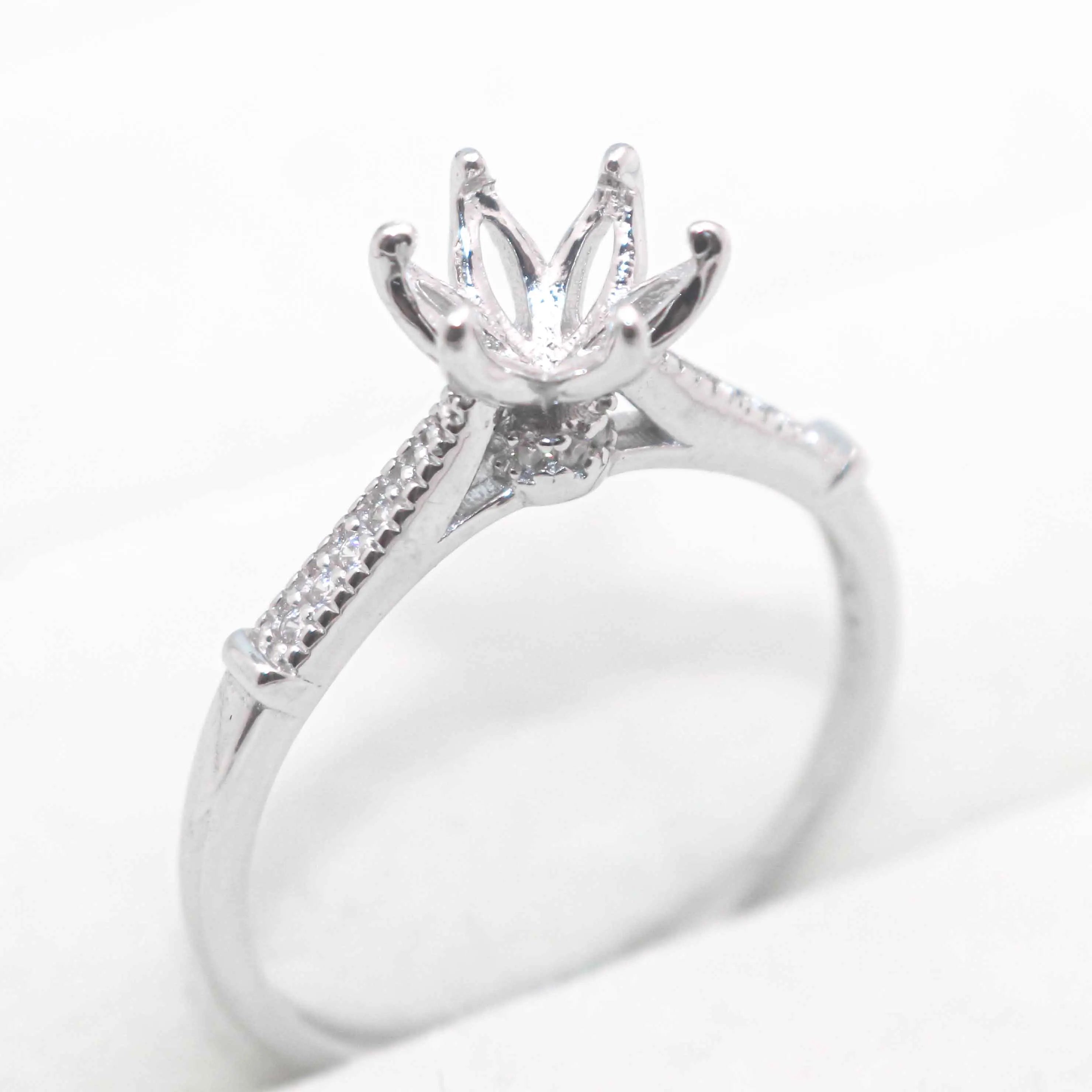 Sterling Silver 6.5mm/8mm 1CT/2CT Semi Mount Ring Frame Blank Claws Setting Base Holder Without Main Stone for Diamond DIY Inlay