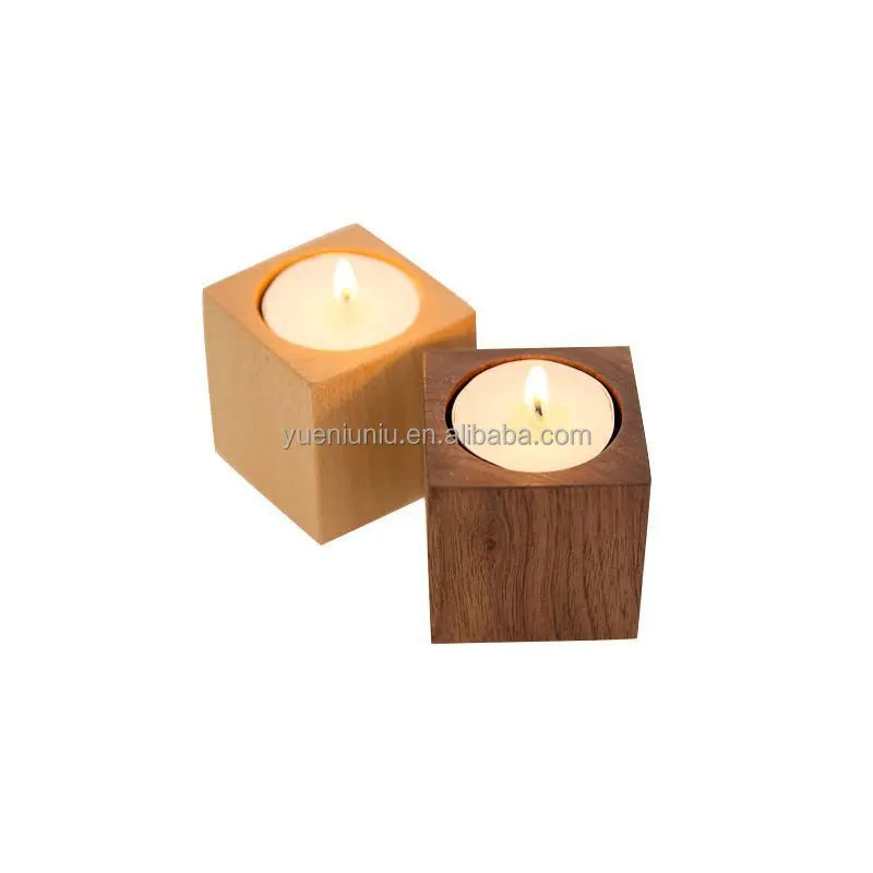 Luxury Craft Natural Wood Candle Jars Wax Holder Christmas Wooden Lid square Romantic Dining Table Decoration