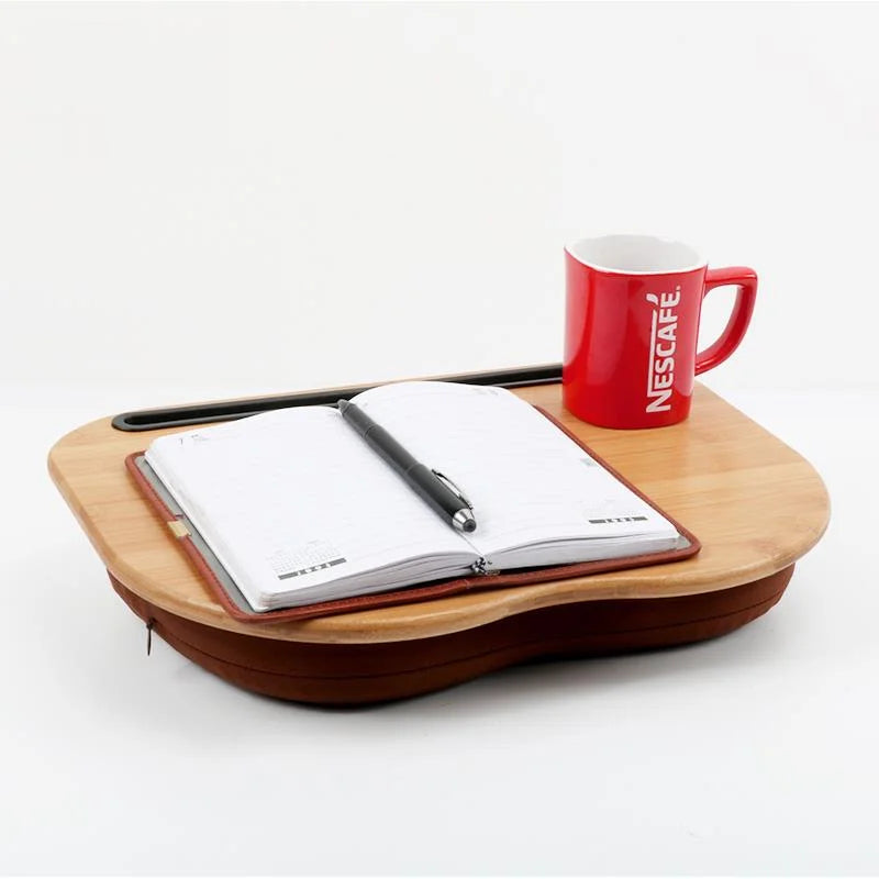 Portable Laptop Table with Bamboo Platform Phone Holder Pillow Cushion Anti Slip Stopper on Bed