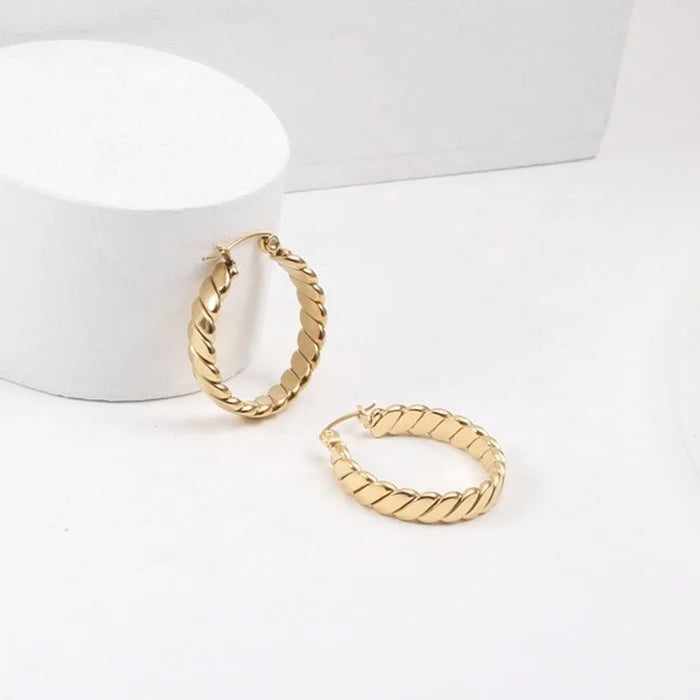 Thick Braided 25mm 18k Gold Plated Stainless Steel Hoop Earrings