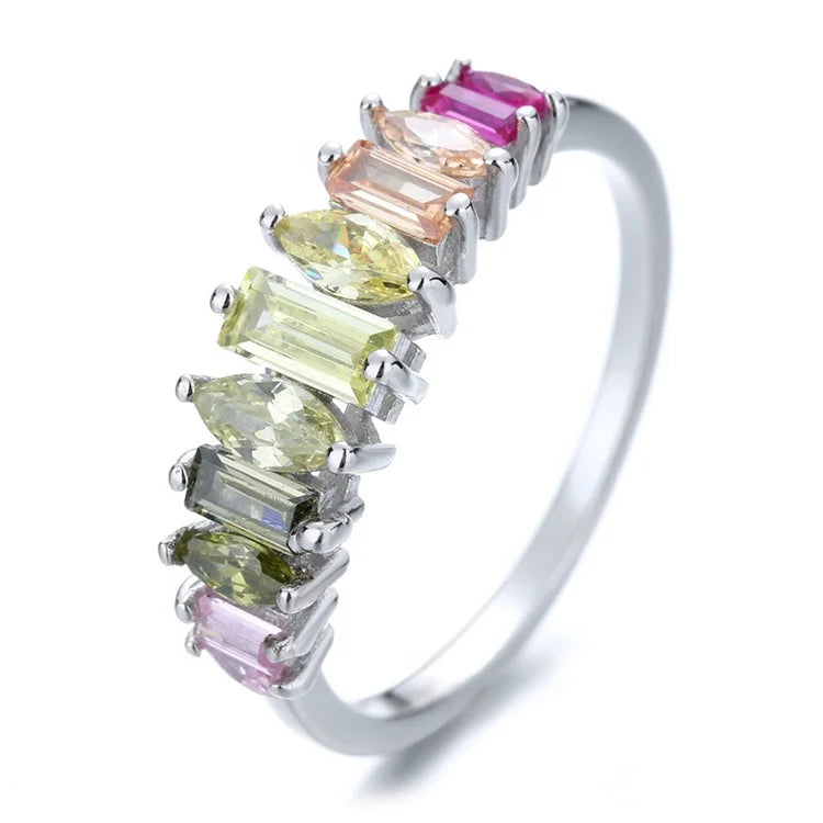 New Arrival Fashion Jewelry Rainbow Crystal Stone 925 Sliver  Ring for Party Gift