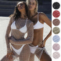 Summer New Bikini Beach Blouse Fashion Sexy Nail Beads Ironing Drill Blouse Mesh Long Sleeved Dress