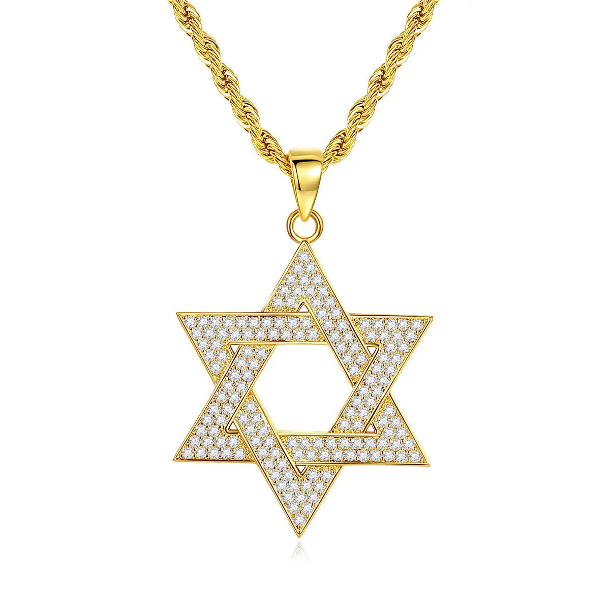 Trendy Hip Hop Star David Pendant 925 Sterling Silver Rope Chain Six-Pointed Gold Plated Necklace for Men Wedding Engagement