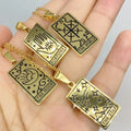 Anti Tarnish Waterproof Jewelry 18k Gold Plated 316L Stainless Steel Tarot Card Sun Moon Star Eye Square Pendant Necklace Women
