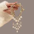 Retro Pearl Tassel Lily Valley Flower Shark Clip Metal Head Ornament Hair Claw Ponytail Hairpin Accesorios Para El Cabello