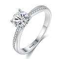 Simple Pure 925 Sterling Silver Promise Wedding Engagement clear CZ Ring for Women