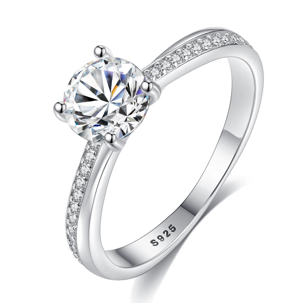 Simple Pure 925 Sterling Silver Promise Wedding Engagement clear CZ Ring for Women