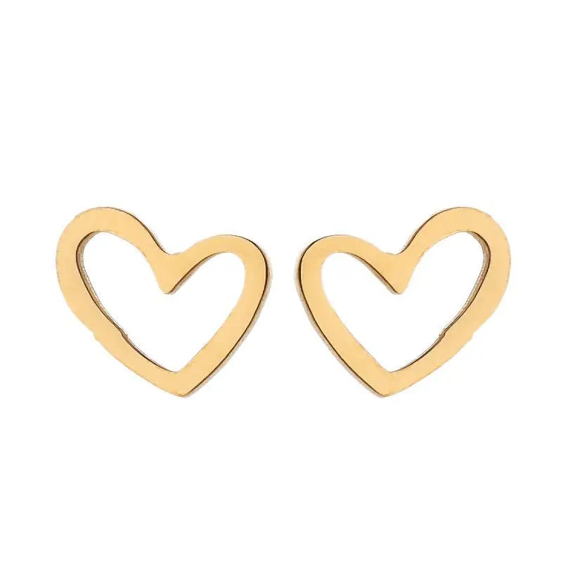 Fashion New Arrival Trendy Minimalist 18K Gold Plated Hollow Love Heart Geometric Stainless Steel Simple Stud Earrings Gift