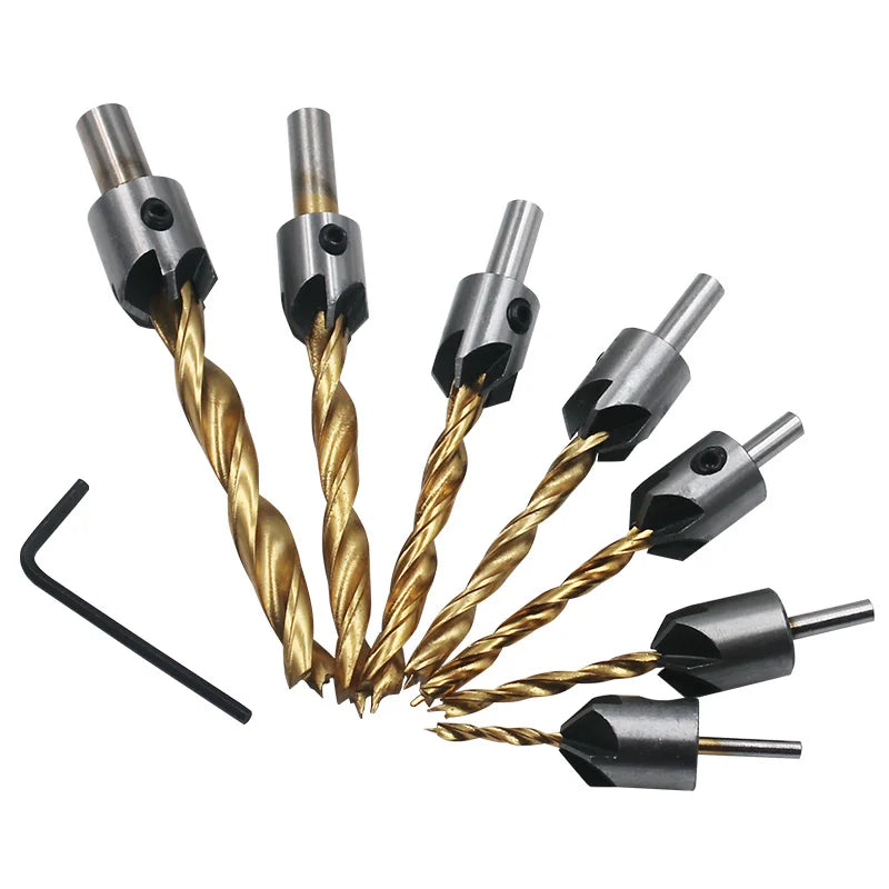 3/4/5/6/7/8/10mm HSS Countersink Drill Bit Set Reamer Woodworking Chamfer Counterbore Hole Cutter Screw Hole Drill Bit