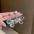 Bridal Silver Needle Pearl Acrylic Flower Earrings Fashion Exaggerated Sweet Summer Transparent Flower Earrings for Women