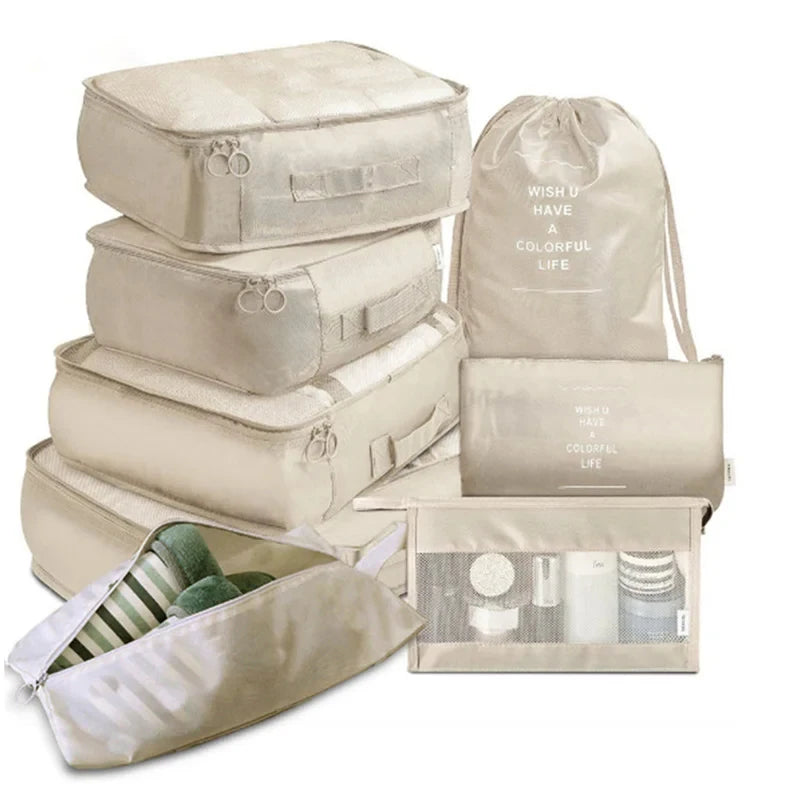 8pcs Lightweight Foldable Suitcase Organizer Unisex Travel Packing Cubes with Zipper Closure Fashionable Luggage Storage Bag Set