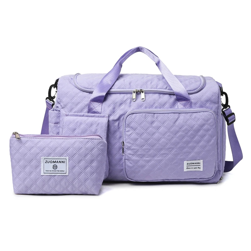 Women's Fashion Waterproof Duffel Gym Weekender Travel Set Bag Large Capacity Sling Crossbody Oxford Material Zipper Closure