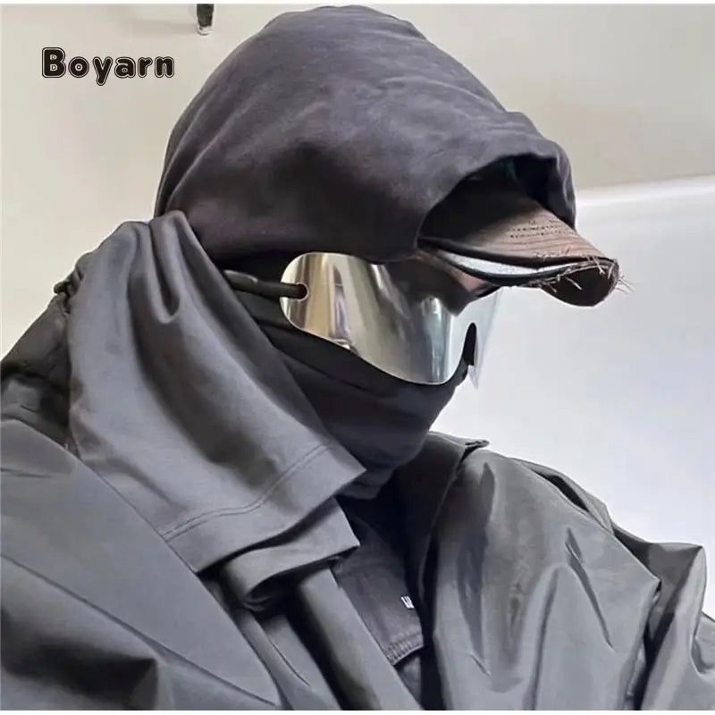 Boyarn Oversized Women Men Future Technology Sense Y2k Punk One Piece Sun Glass Brand Designer Rimless Eyewear UV400 Sunglasses