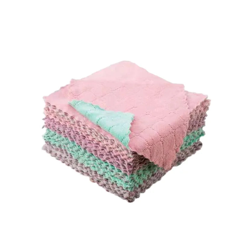 Double-layer Microfiber Towel Super Absorbent Coral Fleece Cleaning Cloths Kitchen Non-stick Oil Dishcloths Scouring Rag