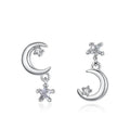 925 Sterling Silver Cubic Zirconia Star Moon Earrings Fashion Cute Jearlery for Women Girls for Wedding Anniversary Party Gift