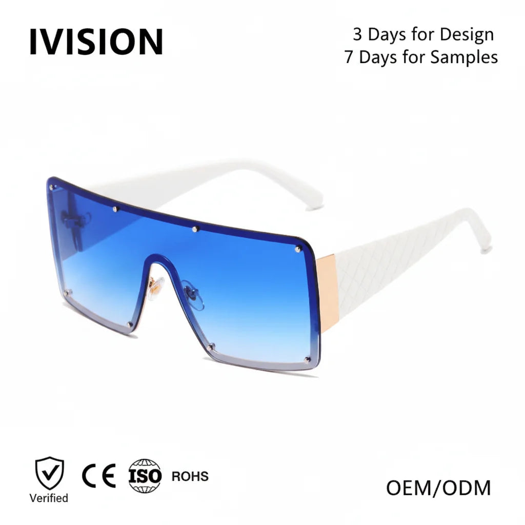 2026 Women Men's Popular Oversized Square Sunglasses UV400 One-Piece Lens Custom Logo White PC Frame Fashionable Colorful Design
