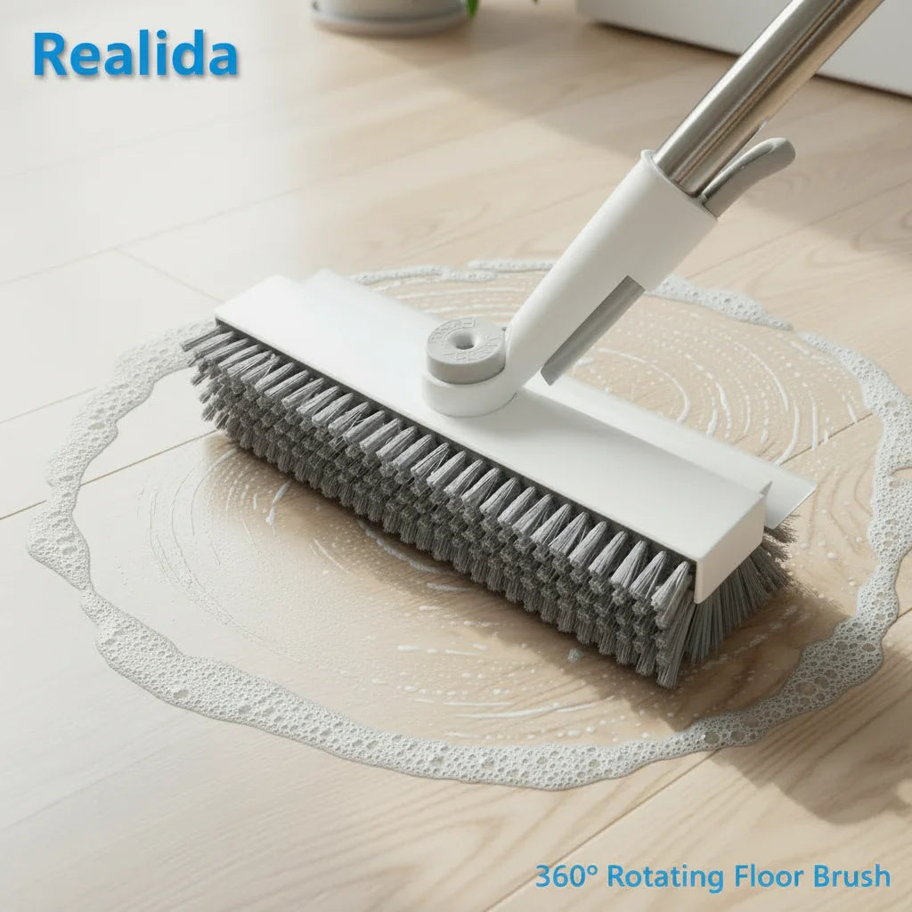 OEM Manual Floor Scrubber Brush Factory Adjustable Handle 360 Rotating Hard Bristle Floor Cleaning Tool