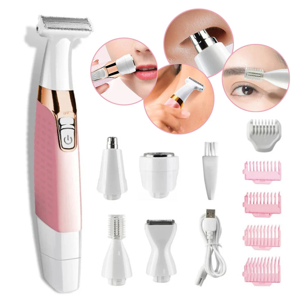 5 in 1 Electric Hair Razor for Women Remove Body Nose Hair Trimmer Eyebrow Legs Armpit Painless Face Shaver