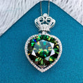 Silver 925 Original 10-13 Carat Brilliant Cut Diamond Test Past Green Moissanite Heart Pendant Necklace for Women Fine Jewelry