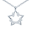 S925 Sterling Silver Smiling Face Star Necklace with Cubic Zirconia Rhodium Plated Trendy Style for Women for Weddings