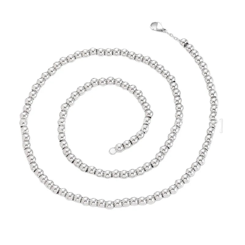 4/6/8mm Wholesale Fashion Non Tarnish Ball Chain Necklace 14k PVD Gold Plated Jewelry Stainless Steel Beads Necklaces