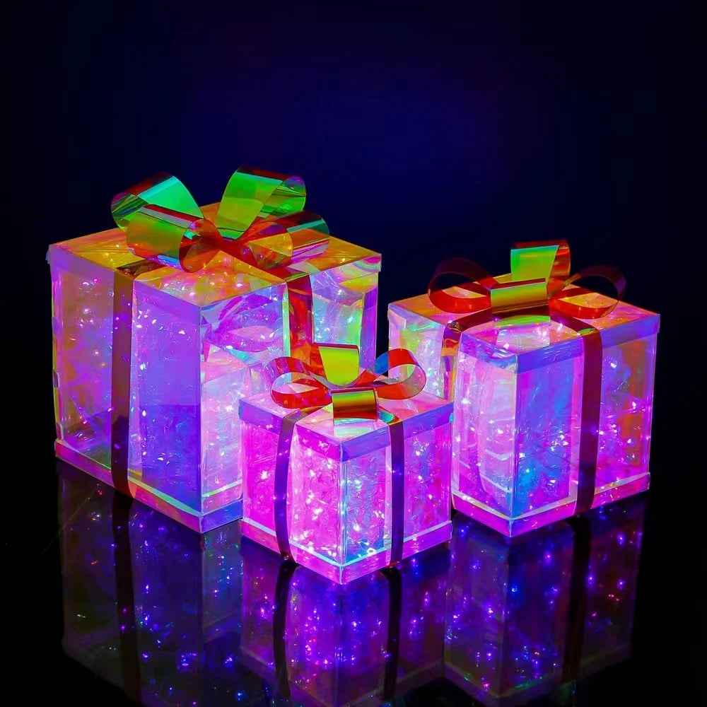 Gift Box Led Lights Birthday Decoration Holographic Film Pvc Gift Box Valentine's Day Gift for Christmas