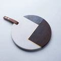 Top Sellers Marble Stone Cheese Board Handle Round Marble Stone Cake Board With Wood and Brass Inlay