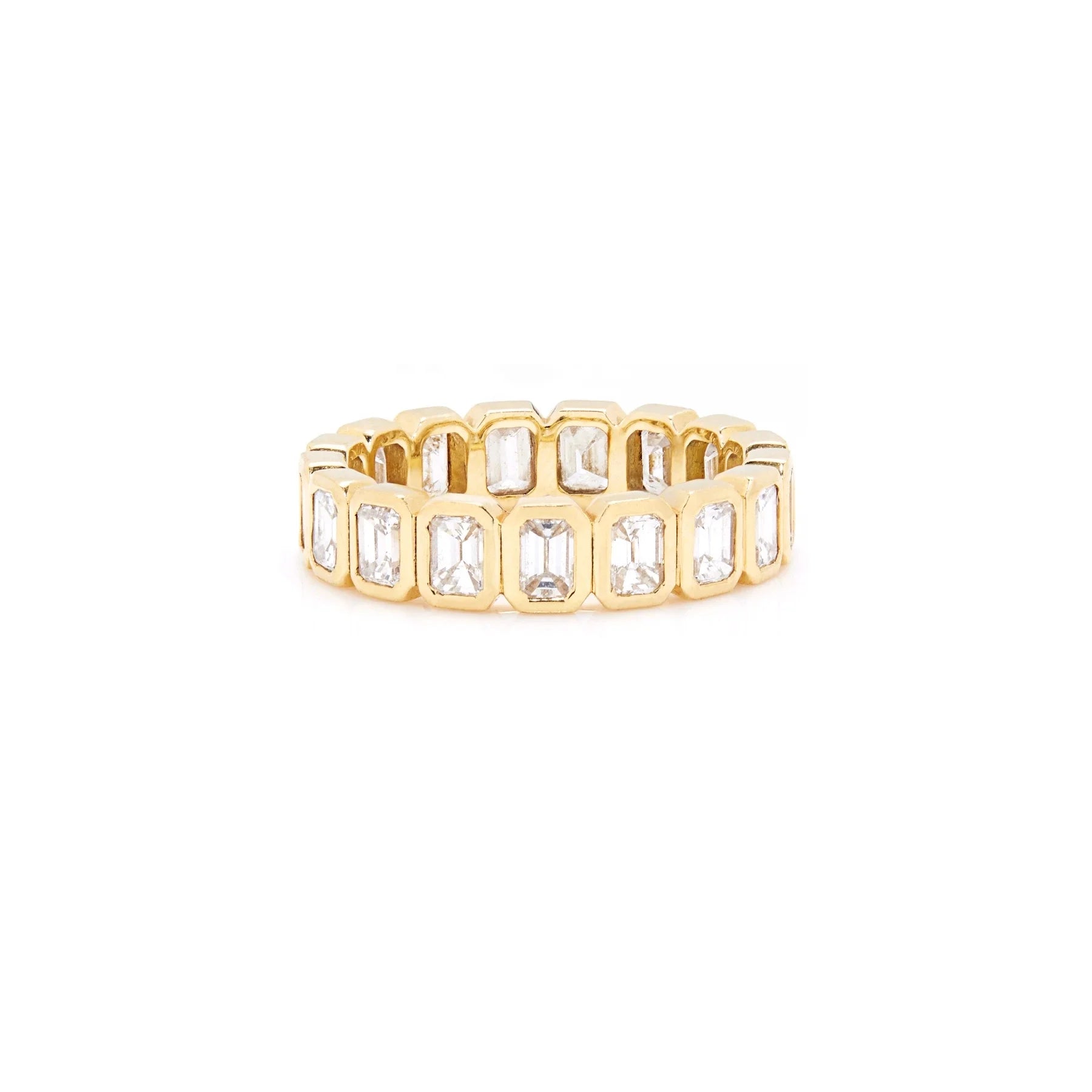 LOZRUNVE 925 Sterling Silver Gold Emerald Cut Diamond CZ Wedding Engagement Bezel Eternity Ring