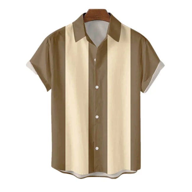 Coldker Summer Men Shirts Hawaiian Short Sleeve Work Shirt Men Striped Print Blouse Men Casual  Button up Shirt Camisas De
