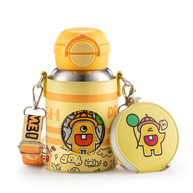 Kids Cute Cartoon Girls Boys Students Portable Sleeve Astronaut Titanium Thermos Vacuum Water Bottle with Straw