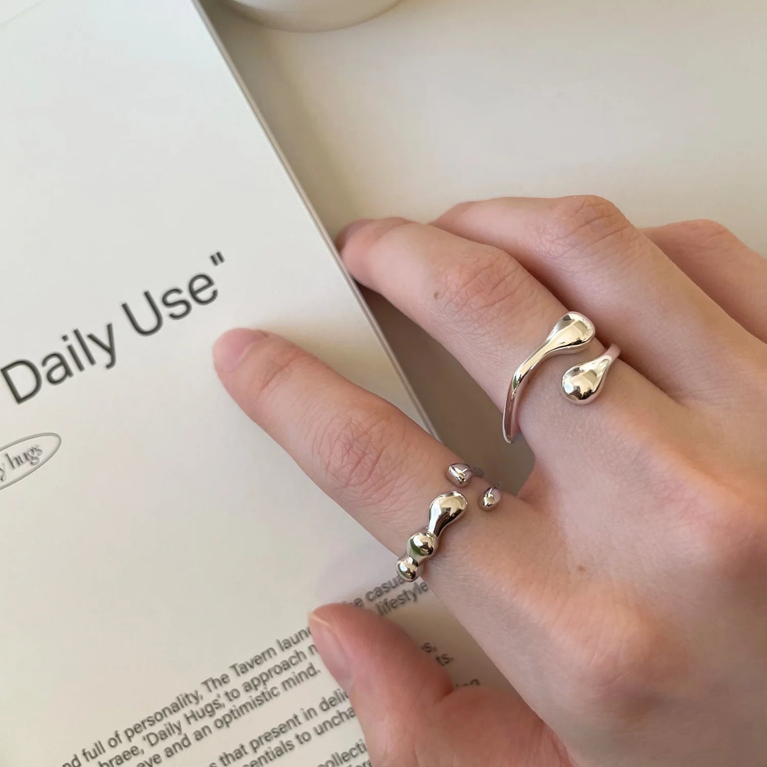 Chill INS Pure 925 Sterling Silver Unique Irregular Geometric Openwork Finger Rings for Women Girls Jewelry