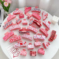 Wholesale Valentine's Day Pink Plastic Hair Claws Romantic Cute Printed Sublimation Hair Claw Women Large Hair Claw With Leather