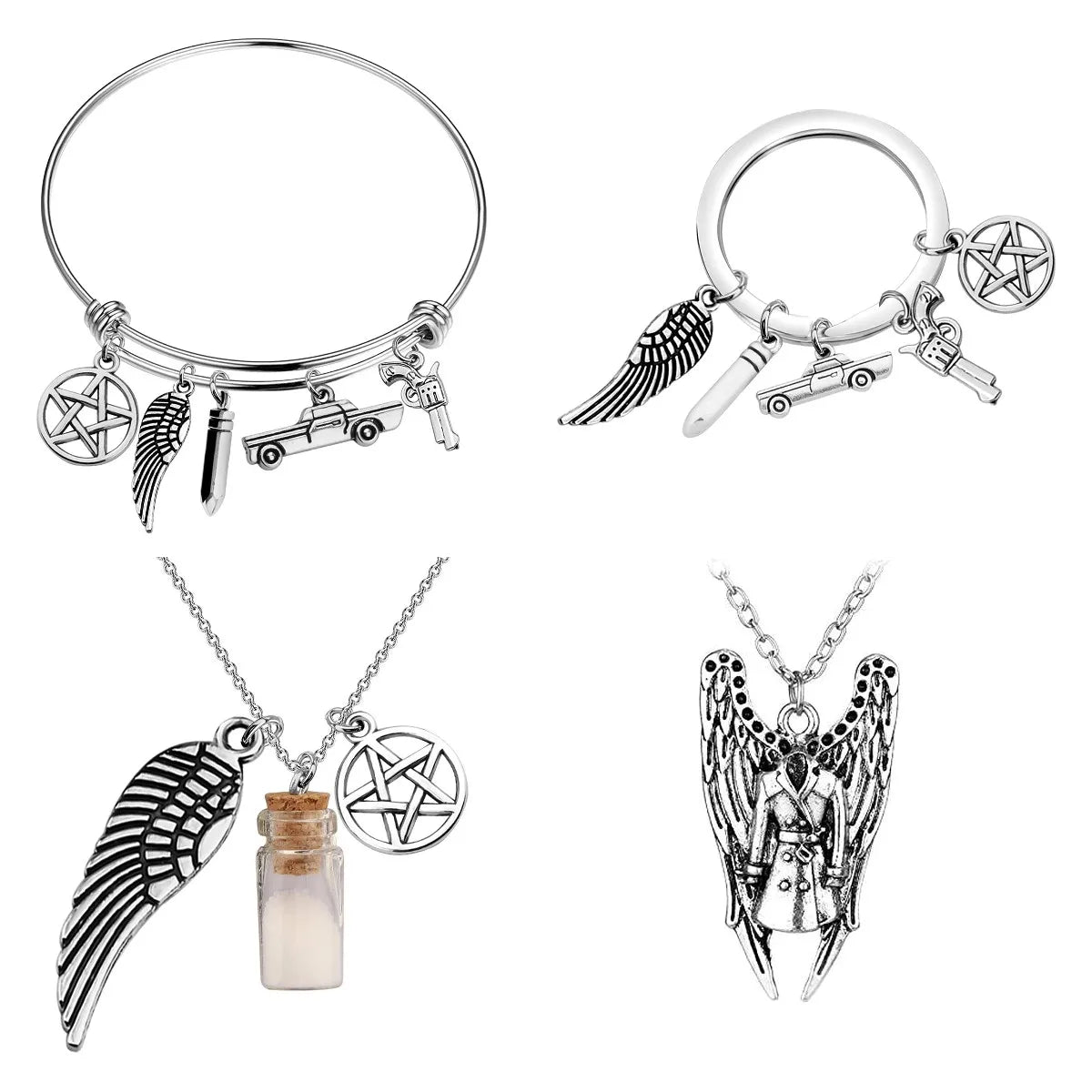 Supernatural Pendant Metal Keychain Pentagram Charm Key Ring Bag Backpack Accessories Car Key Chain