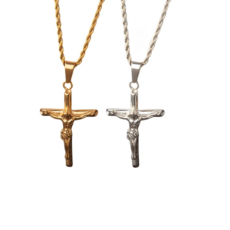 New Fashion Stainless Steel Jewelry Jesus Crucifix Cross Necklace Christian Cross Pendant for Men
