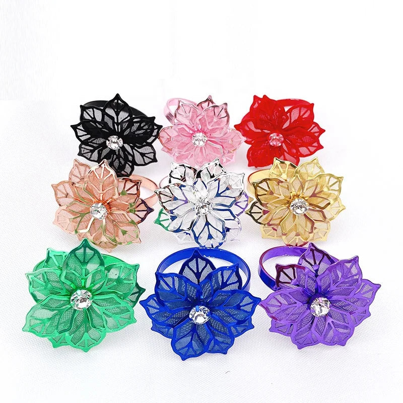Hollow Out Metal Flower Napkin Ring Holder for Wedding Party