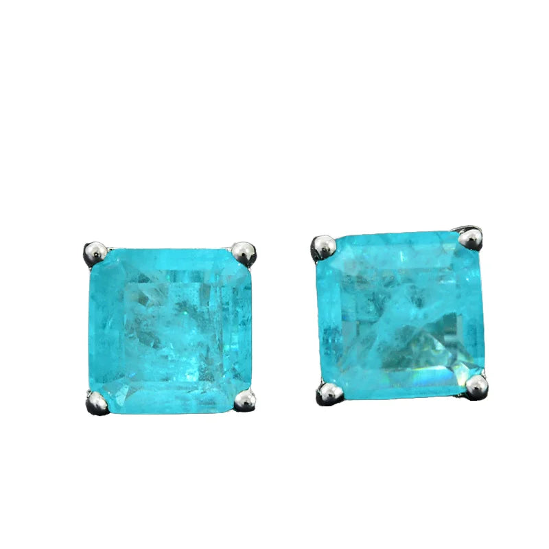 Latest Style 925 Sterling Silver Earrings Paraiba Tourmaline Gemstone Ear Studs Earrings Ladies Wholesale Price Fine Jewelry