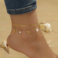 Double Layered Chain Sea Horse Turtle Fish Charm Pendant Non Tarnish 18k Gold Stainless Steel Scallop Shell Starfish Anklet