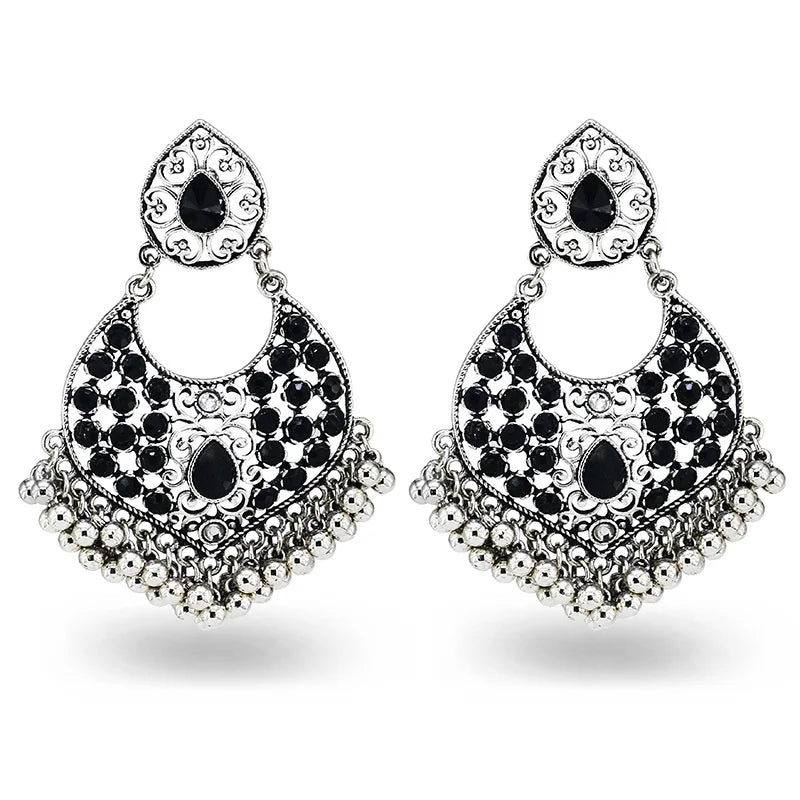 Vintage Bohemian Tassel Heart Dripping Bell Fashion Jewelry Earrings Set for Women