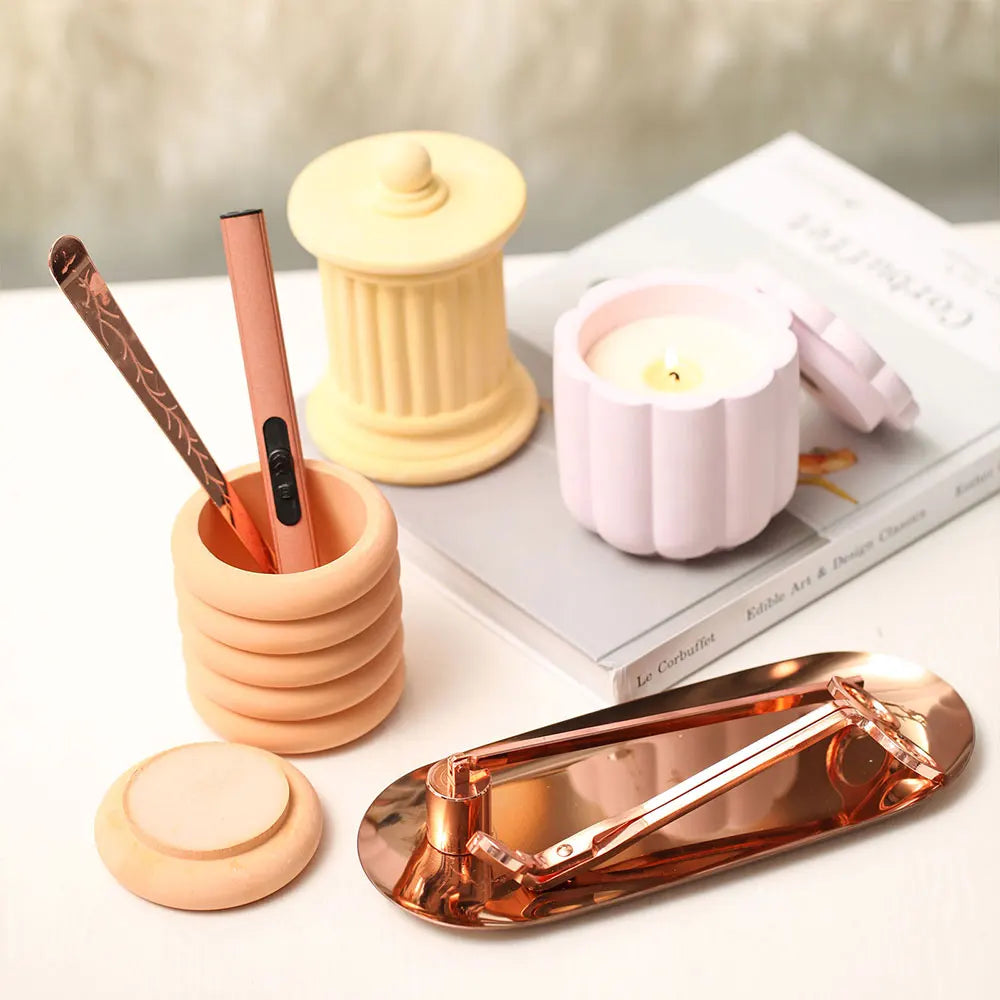 Nicole Home Decoration Concrete Cement Resin Candle Jar Vessel Container With Lid Storage Pot Planter Silicone Mold