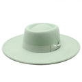 Wholesale 2022 New Trendy Cotton Polyester Custom Wide Brim Flat Top Boater Fedora Hats for Women Lady Fall Winter Fashion Dress