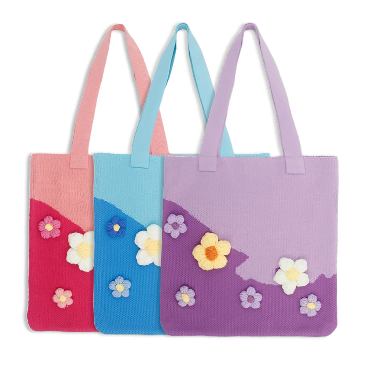 Wholesale Women's Fashion Tote Bag Handmade New Design Knitted Crochet Vintage Bohemian Flower Pattern Open Portable Polyester