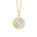 Damila Fashion Jewelry 925 Silver Figaro Chain Necklace Round Charm Sun Mother of Pearl Pendant Necklace for Women