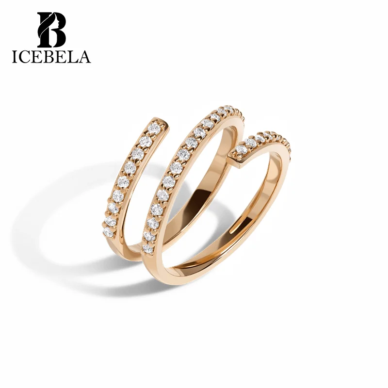 Fine Jewelry 925 Sterling Silver Korean Minimalist Zircon Ring Custom 18k Gold Plated Luxury Diamond Wraparound Rings for Girls