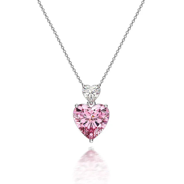 Classic Sterling Silver Pink CZ Heart Pendant Necklace with Zircon for Engagement or Party