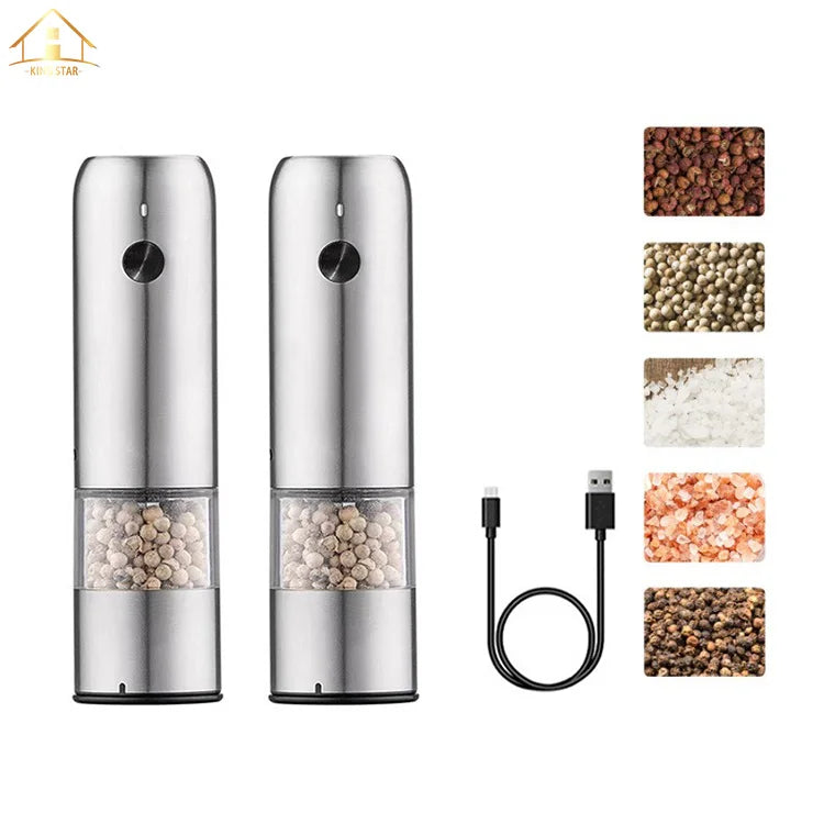 Stainless Steel USB Rechargeable Electric Salt and Pepper Grinder